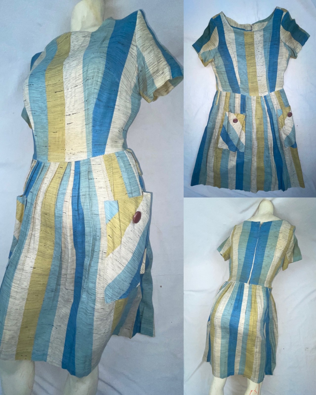 VINTAGE 60S 70S WOMENS STRIPE PARTY COCKTAIL MOD DISCO RETRO BLACK FLECK DRESS