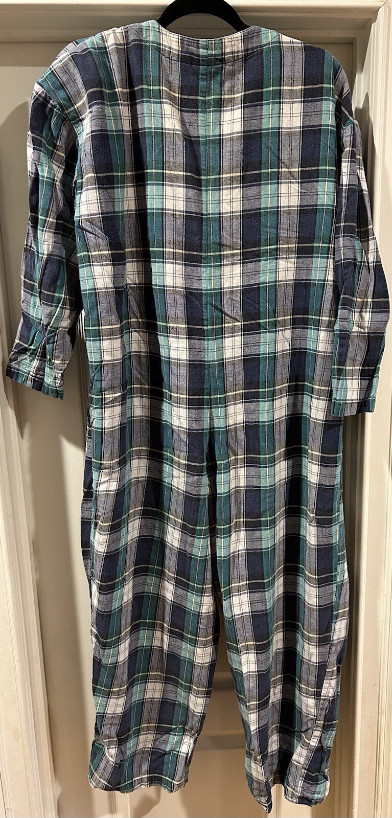 Vintage Esleep Jumpin Flannel Pajamas Women’s Medium Green Blue Plaid One Piece