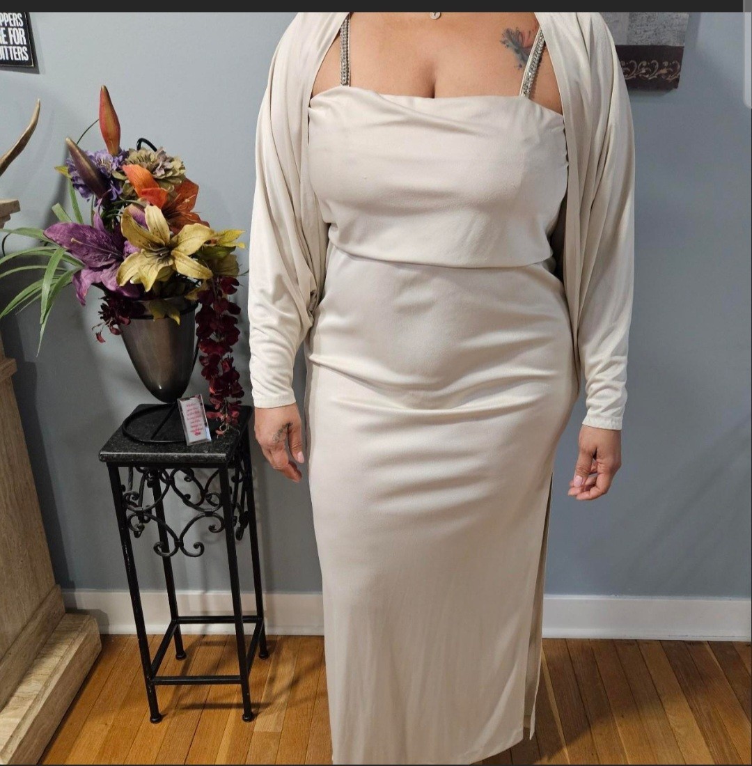 Vintage 70s Silver Elegant Dress With Bolero Top