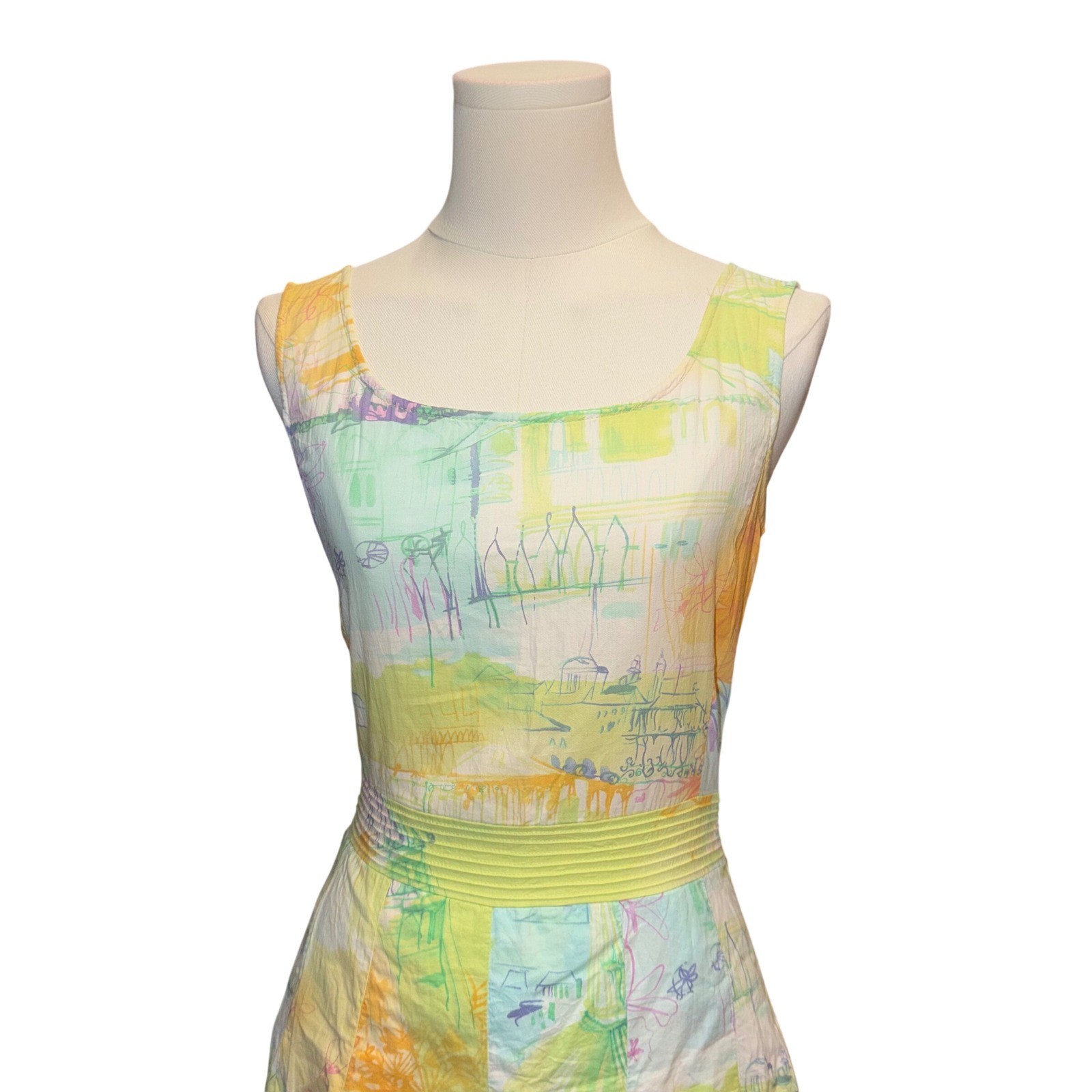 Vintage Crocodile Watercolor Novelty Scenic Fit Flare Midi Dress Pastel Sz 90 S⁠