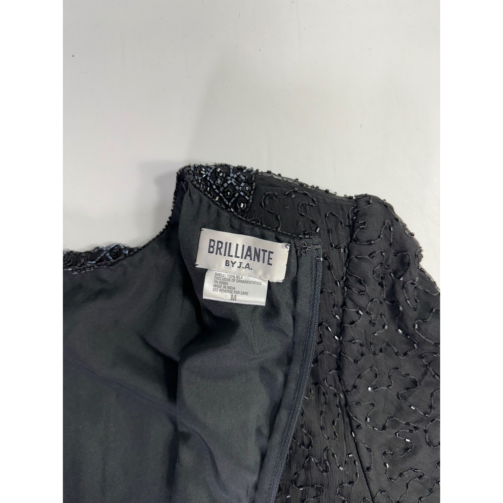 Brilliante by JA Black 100% Silk Beaded Maxi Dress Vintage 90s Formal Gown Sz M