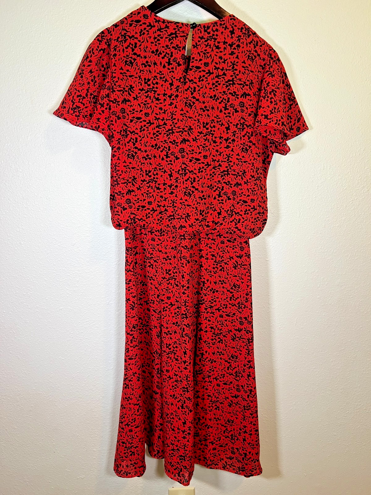 Vintage 1980s Prairie Revival Red Floral Lace Collar Midi Dress Basic Theater Pc