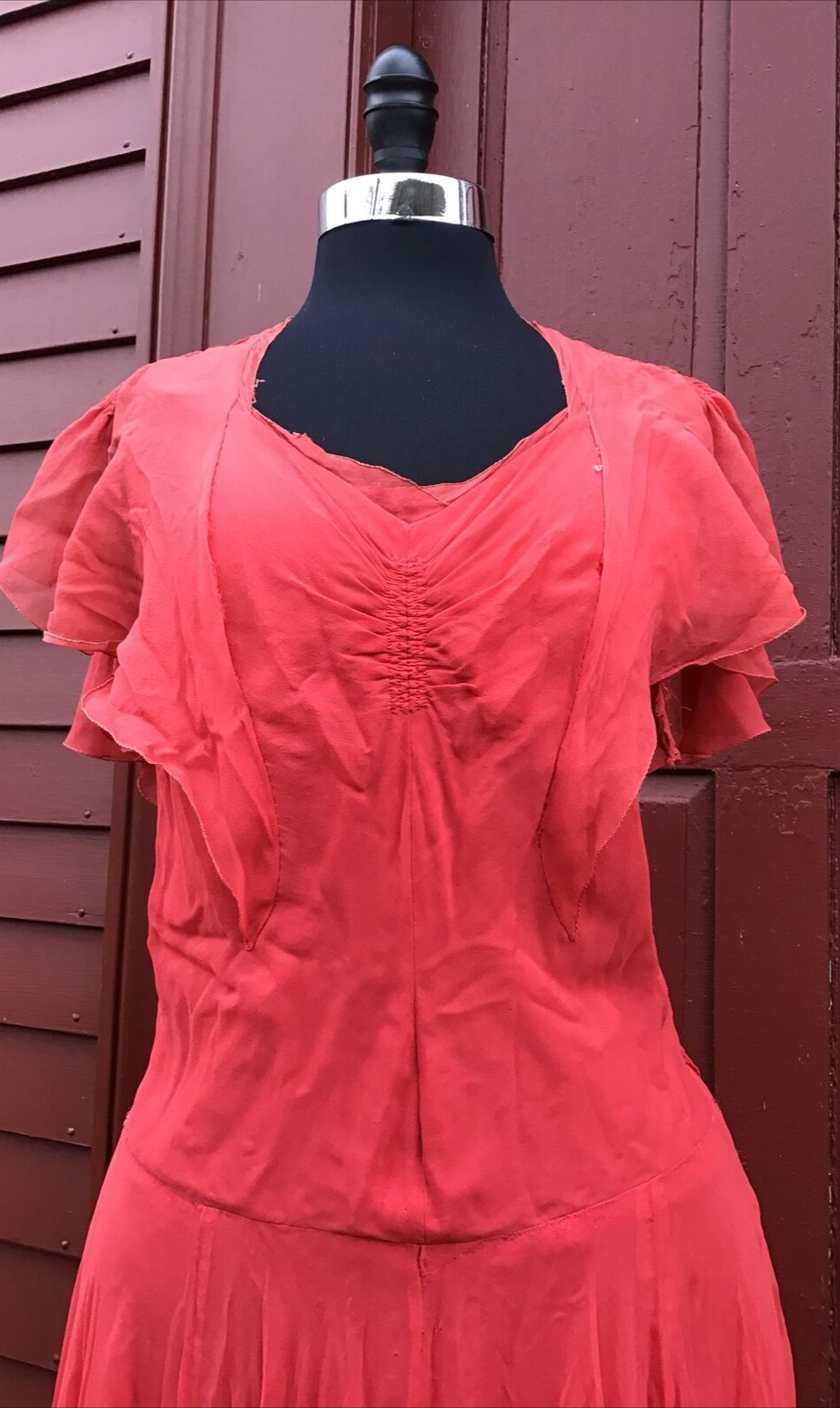 TRUE VINTAGE 1930’S 40S HOT PINK CHIFFON EVENING GOWN BEAUTIFUL DRAPE & DESIGN