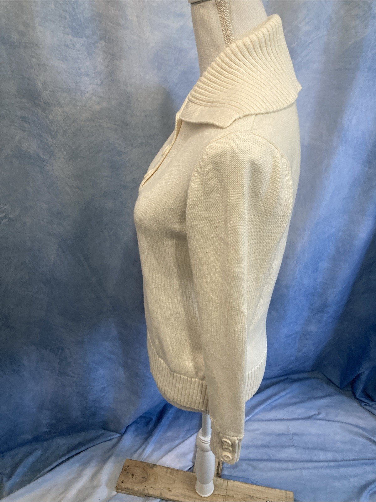 Vtg 90s Y2K August Silk Sailor Collar Sweater Womens M Ivory White Cotton Knit