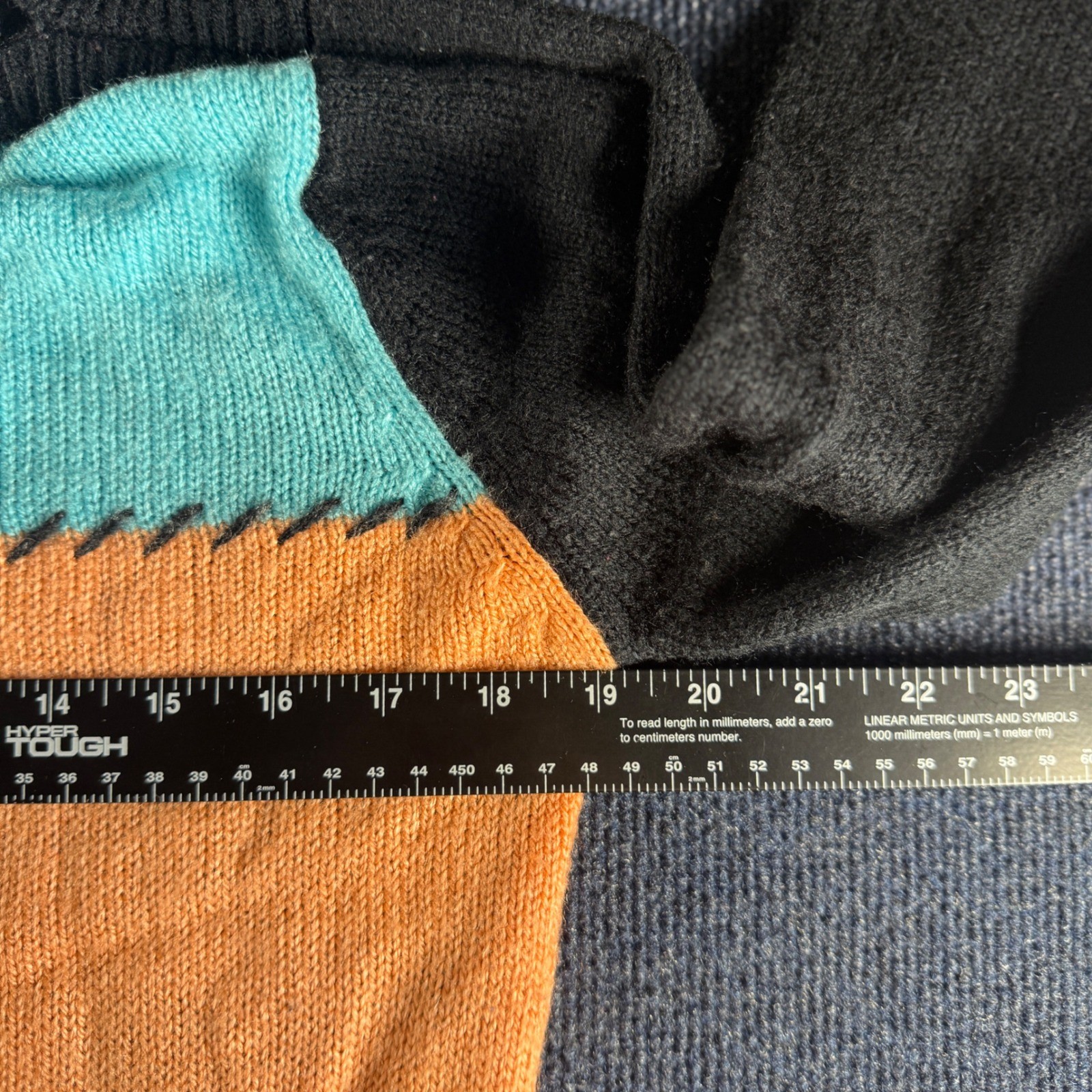 Vintage Patsys Place Patchwork Block Knit Sweater Multi-Color Black Large 4610