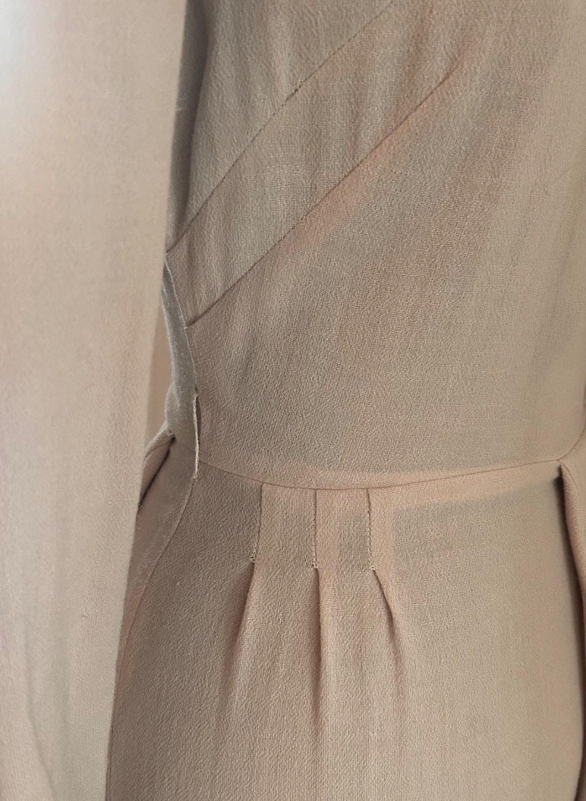 1940s Handmade Forstmann virgin wool crêpe dress dusty pink draped XXS 32