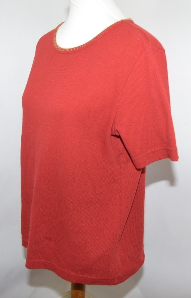 VTG Graff Red Textured Blank Shirt Blouse Top Gold Made in USA Womans M