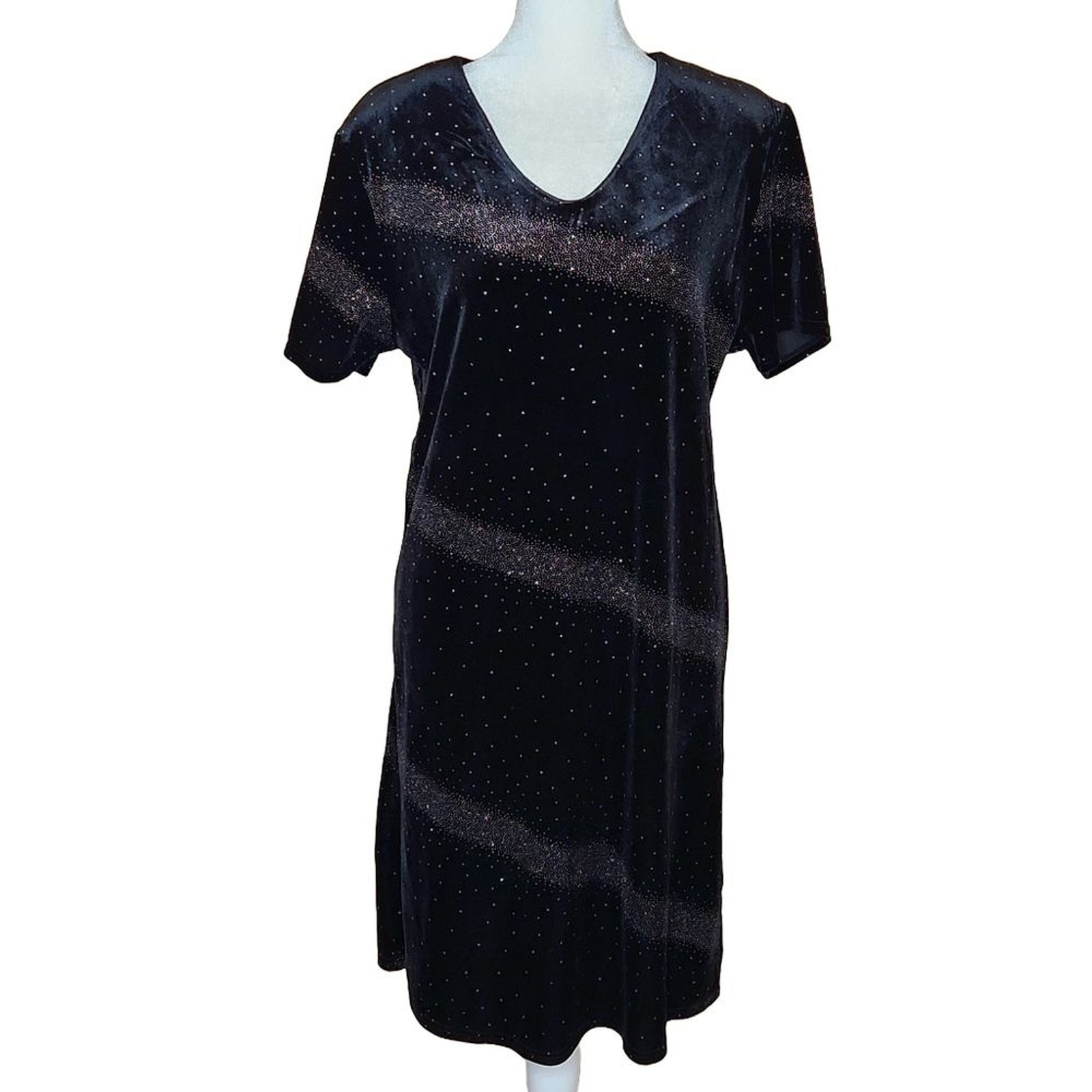 Vintage Jacqueline Ferrar Black Velvet Silver Glitter Dress Womens 10 Whimsigoth