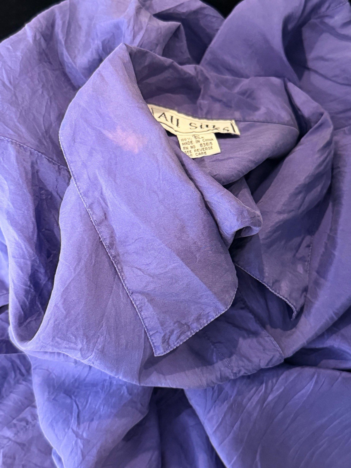 VTG Y2K All Silks Women’s Purple 100% Silk Button Up Long Sleeve Collar Shirt L
