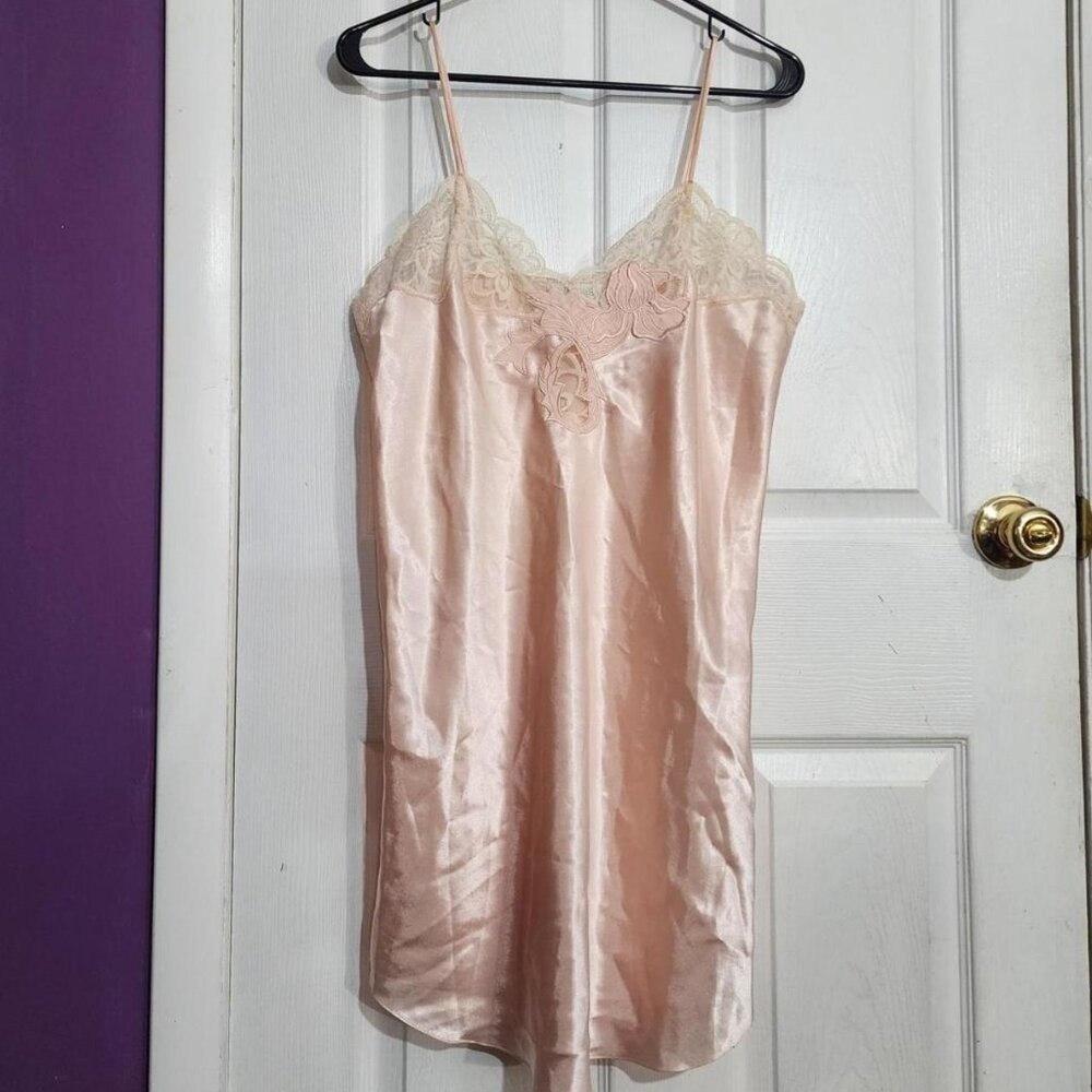 Vintage Pink Satin Lace Chemise