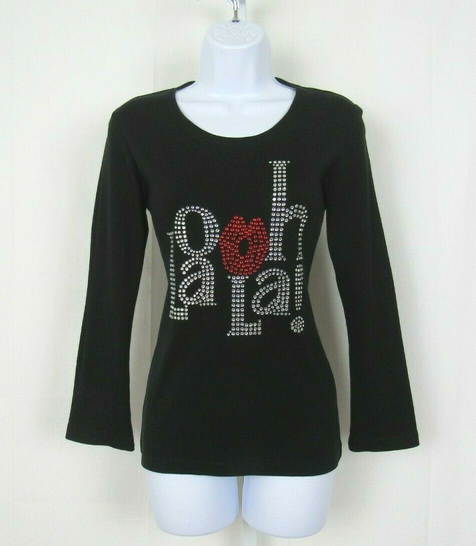 VTG 1990s 2000s SONIA RYKIEL SMALL BLACK OOH LA LA! SPARKLING RHINESTONE TOP
