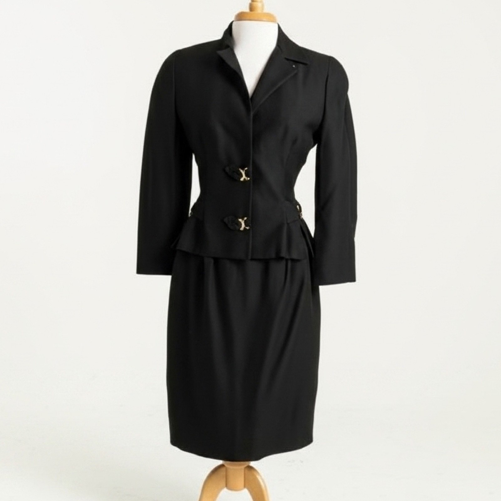 Vintage 80s Ilie Wacs Saks Fifth Avenue Skirt Suit Size 10 Wool Peplum