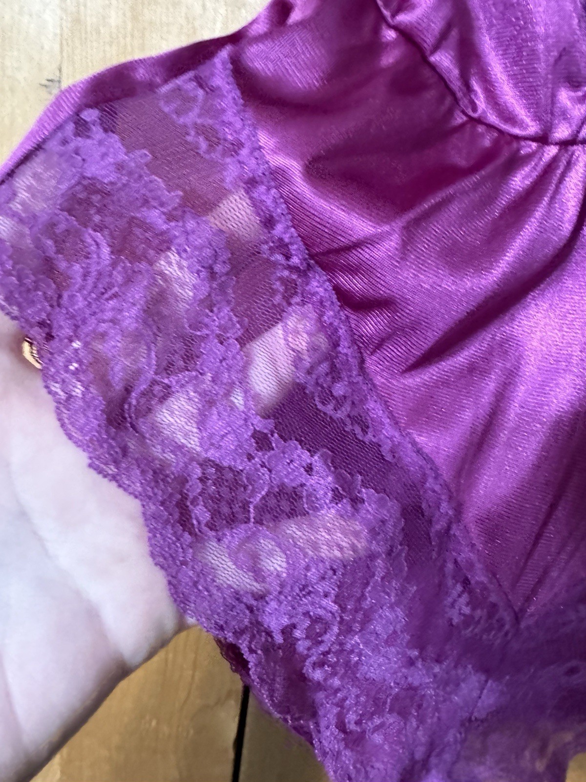 VTG 70s Teddy bodysuit Lingerie SZ P GRAPE PURPLE Lace Texsheen Women’s XS-S