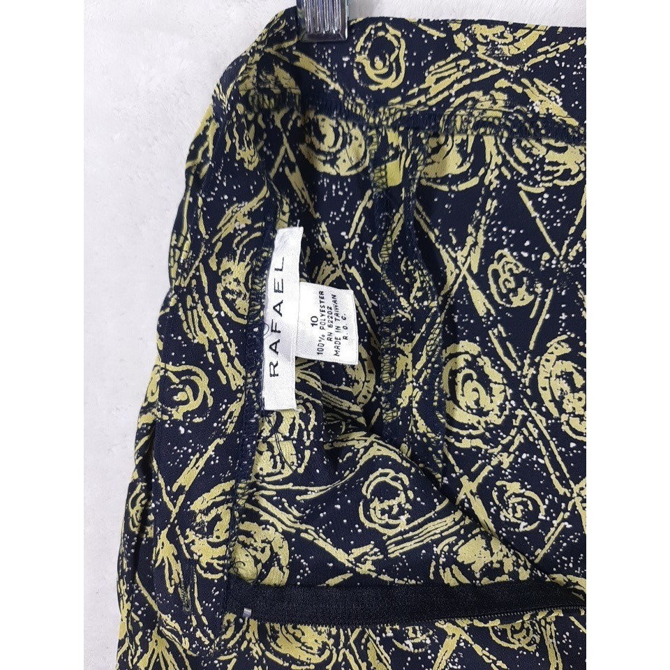 Rafael Vintage Black Yellow Floral Geometric Maxi Skirt Size 10 High Waist Retro