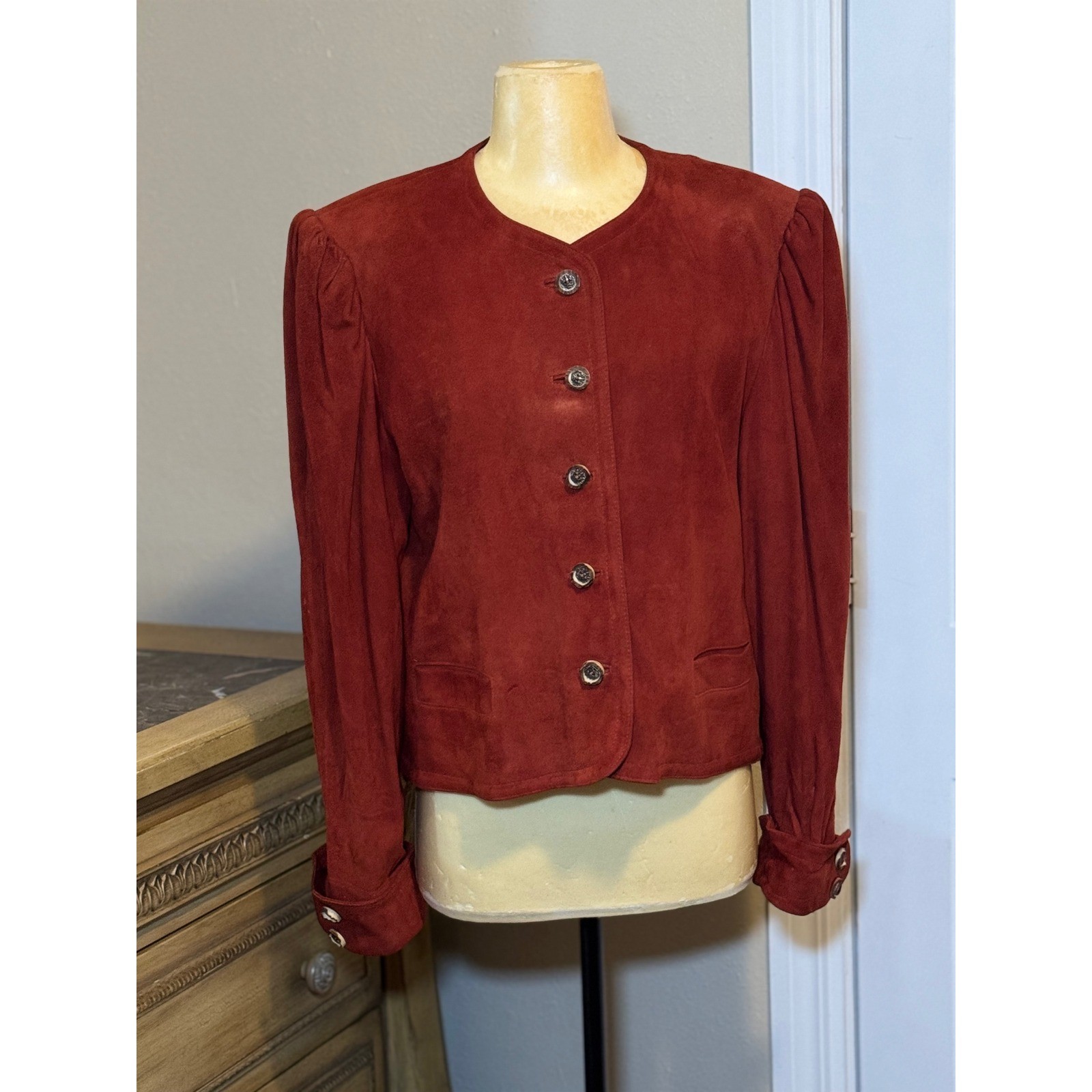 Sportalm Kitzbühel Vintage Suede Leather Jacket Rust Red Made in Austria EU 44
