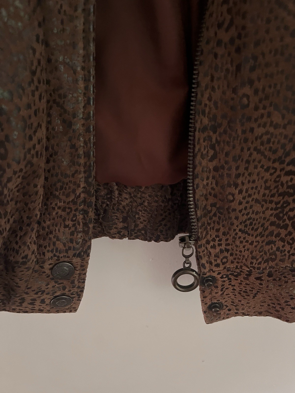 Pelle Genuine Leather Brown Jacket Dyed Animal Print Trim Size M