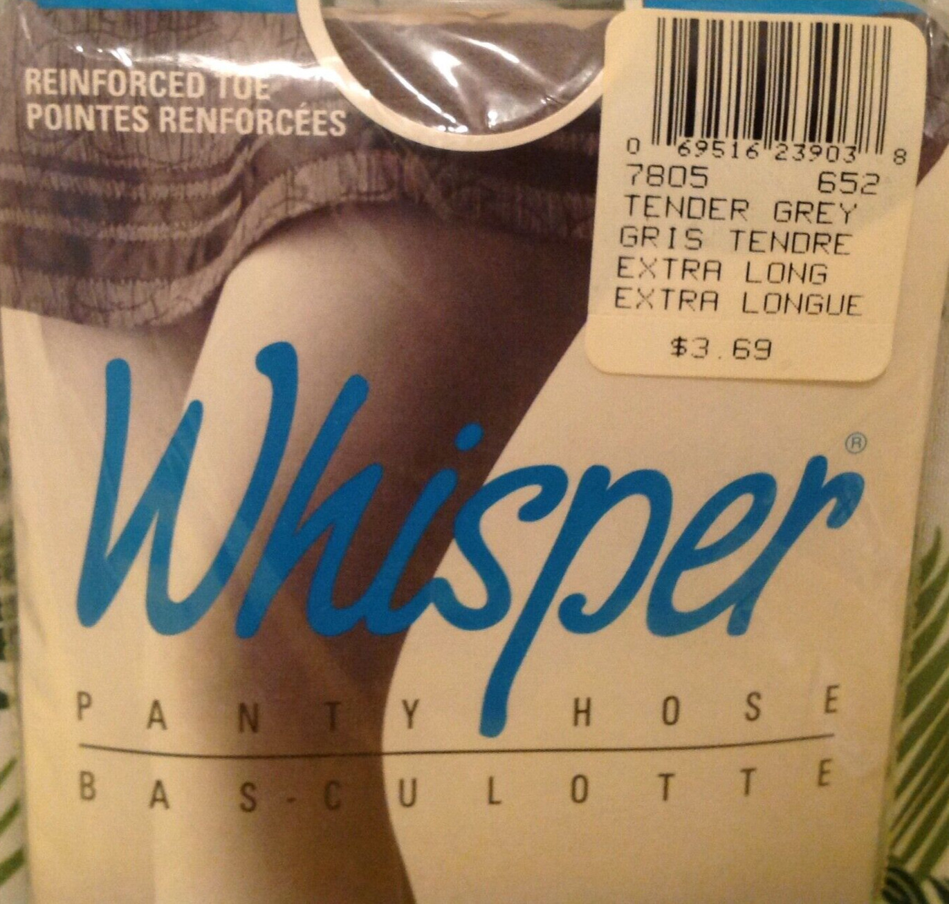 Vintage Pantyhose Whisper Control Top Color Tender Grey Size Extra Tall BWHIS056