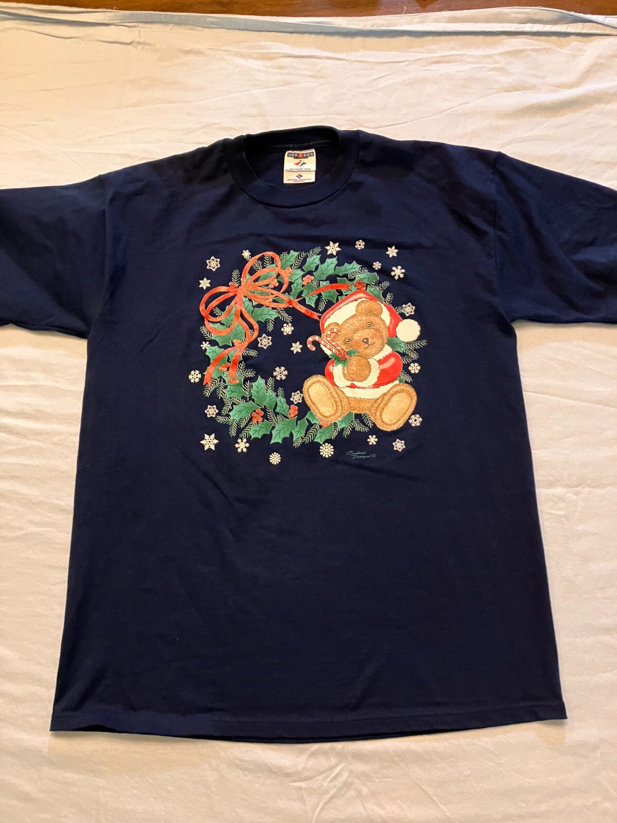Vintage 90s Jerzees Endless Designs Santa Bear Wreath Holiday T Shirt Large USA