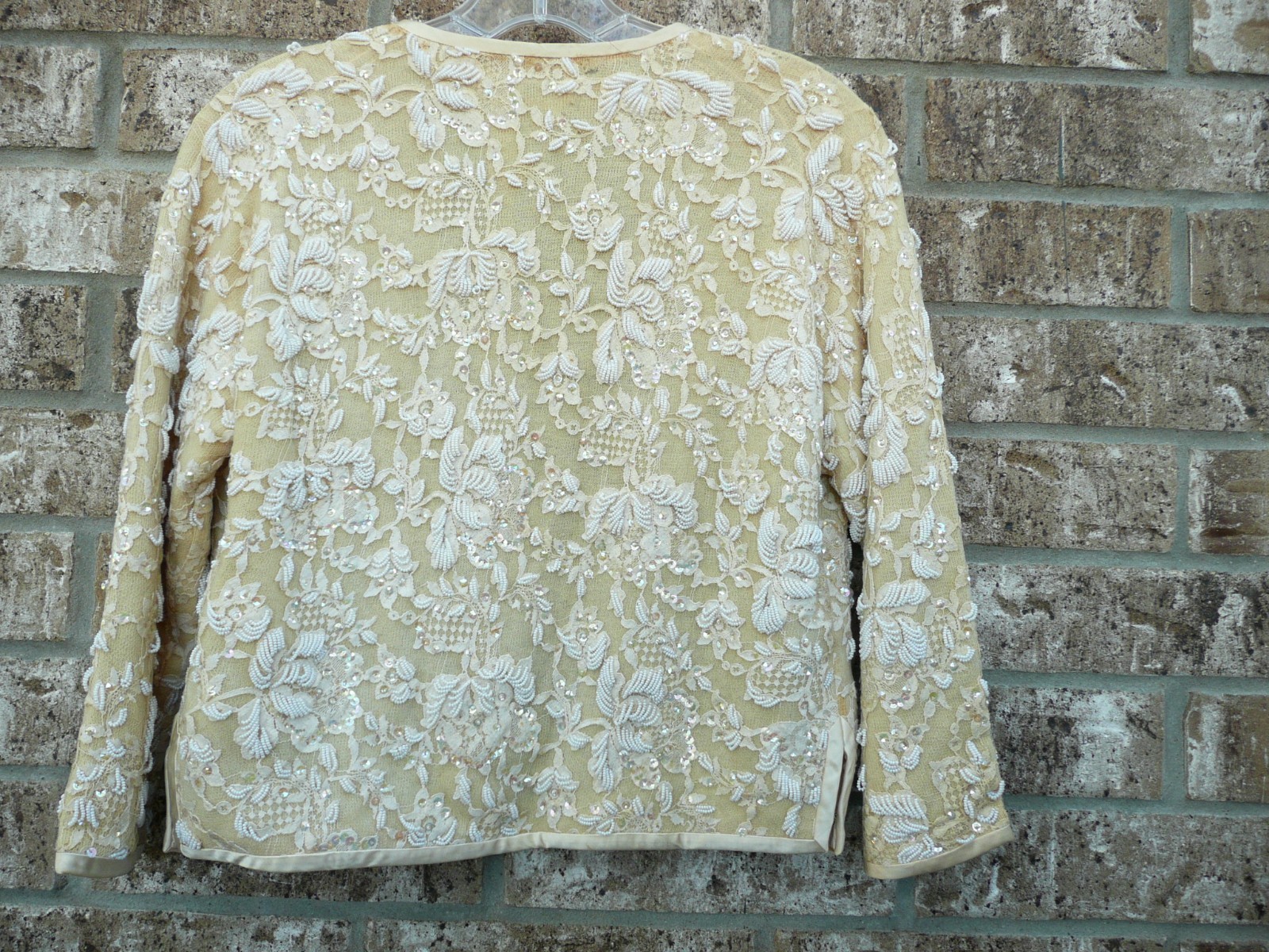 Vintage Golden Phoenix Distressed Ivory Hand Beaded Sweater Size 10 Lamb’s Wool