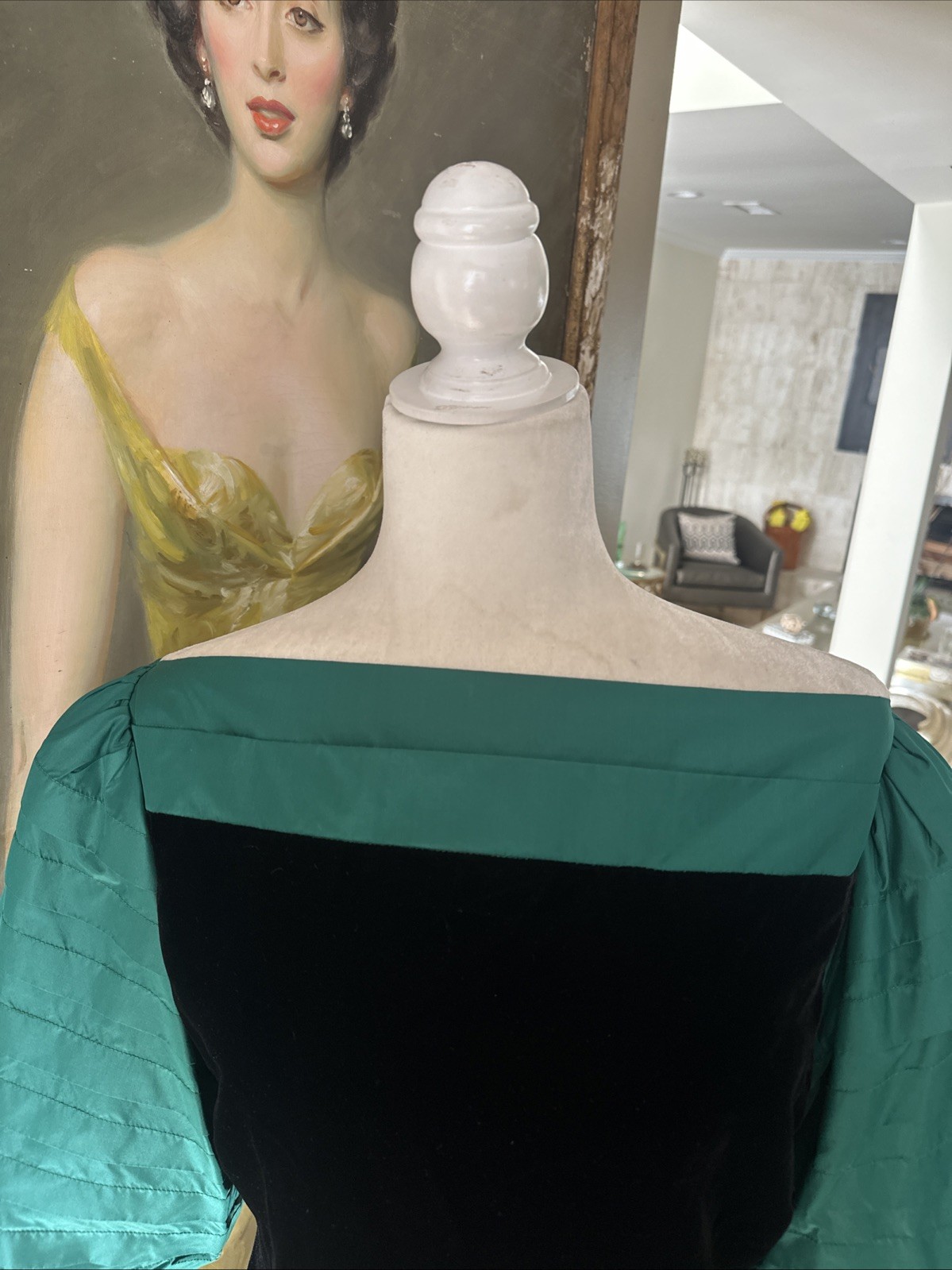 Nina Ricci Haute Boutique 70s Black Velvet & Green Taffeta Cocktail Sheath 42