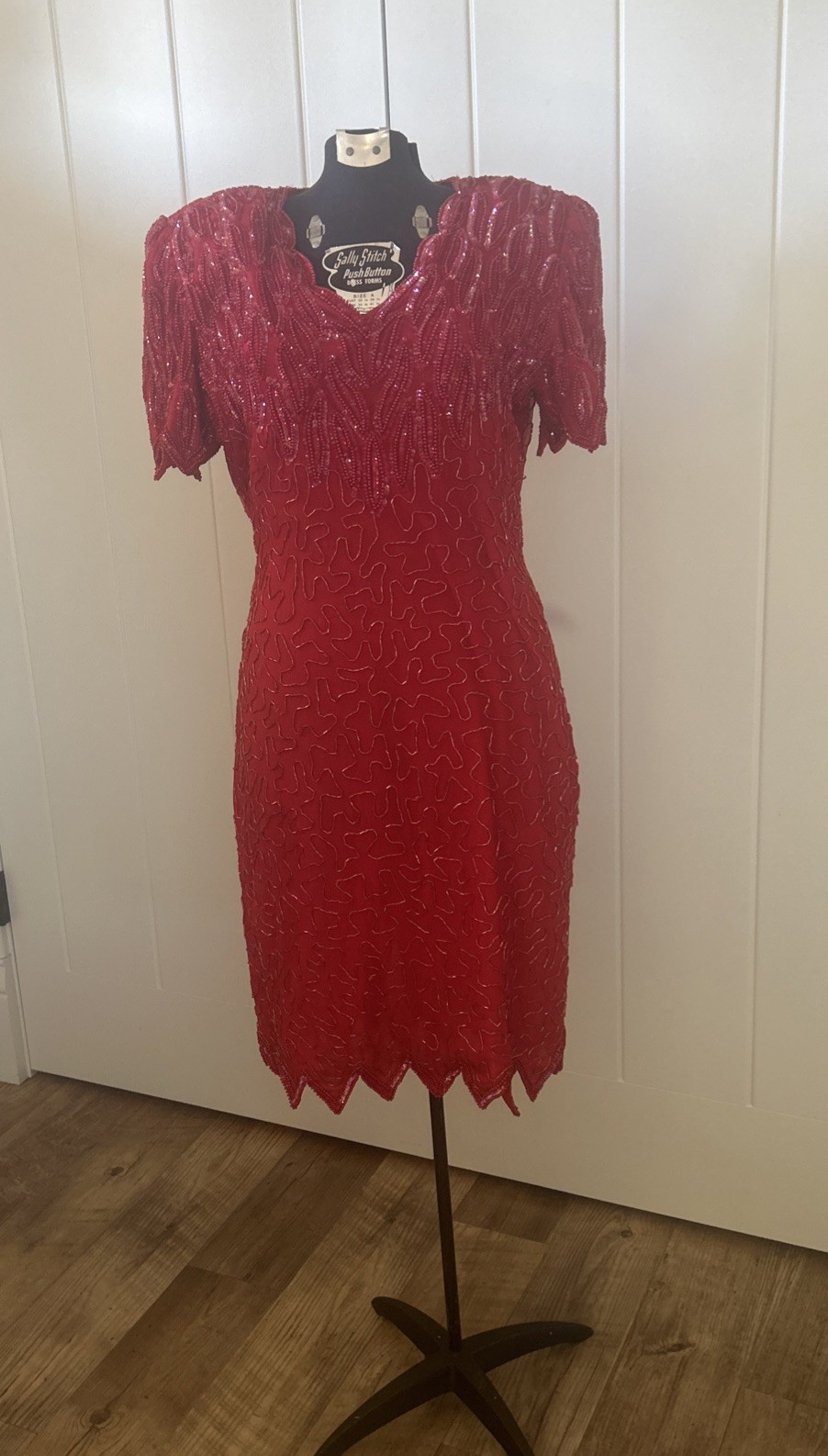 Vintage 1980’s Laurence Kazar New York Beaded Sequined Red Dress Size M