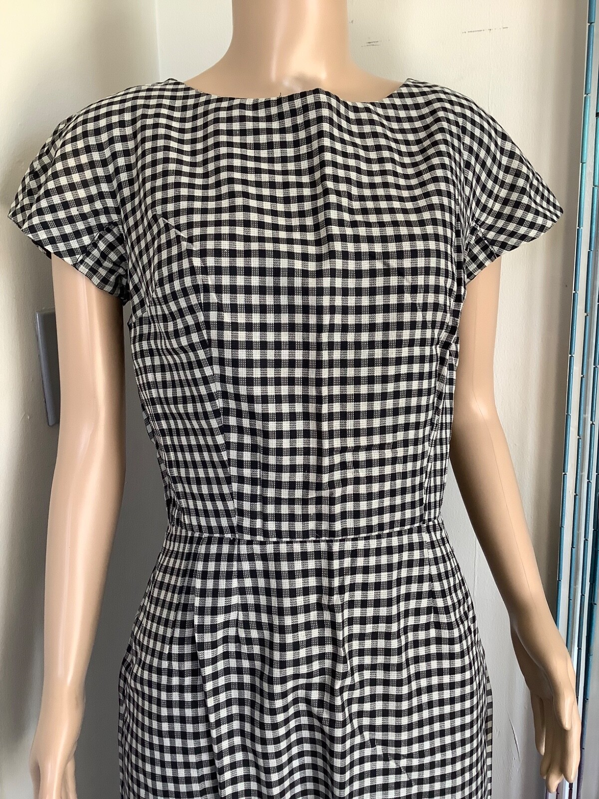 Vintage 1960s Black and White Gingham 3 Piece Dress Jacket Belt Set Size Small