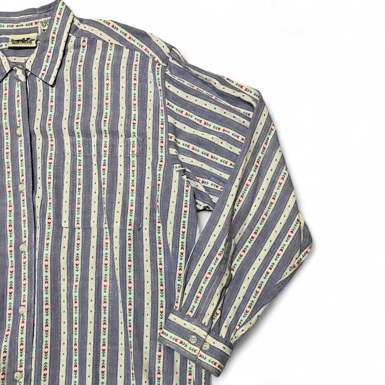VTG 90s Northern Reflections Flower Stripe Purple Cotton Buttondown Shirt Large