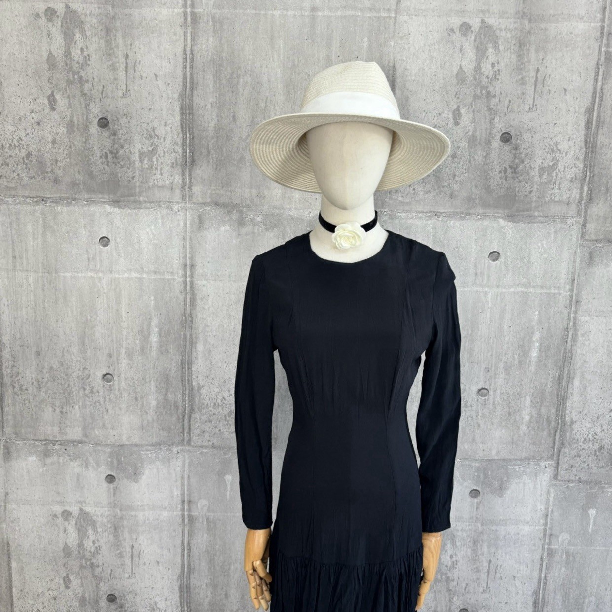 Vintage Black Long Sleeve Midi Dress Open Back Bow Ruffle Romantic Cottagecore