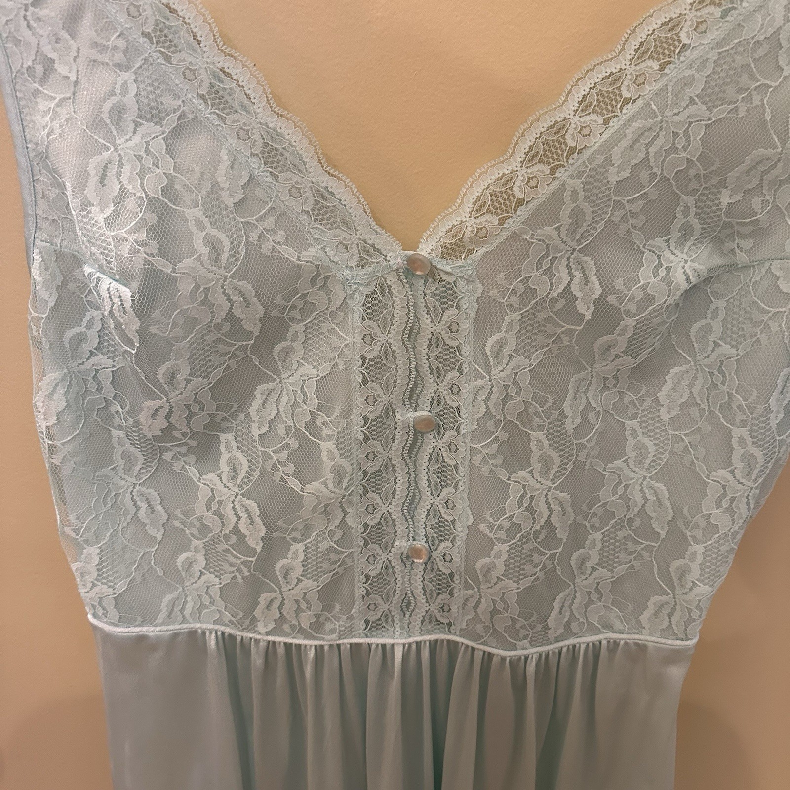 VTG Soft Moments Peignoir Set Blue Lace Robe & Nightgown Large USA Honeymoon