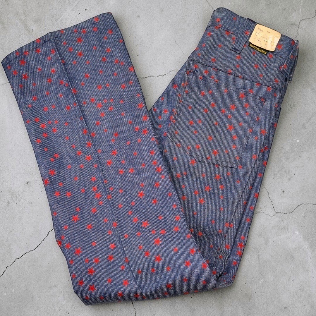 Vtg 1976 Bootleggers Star Print Flare Jeans NWT Deadstock Bicentennial 27 Womans