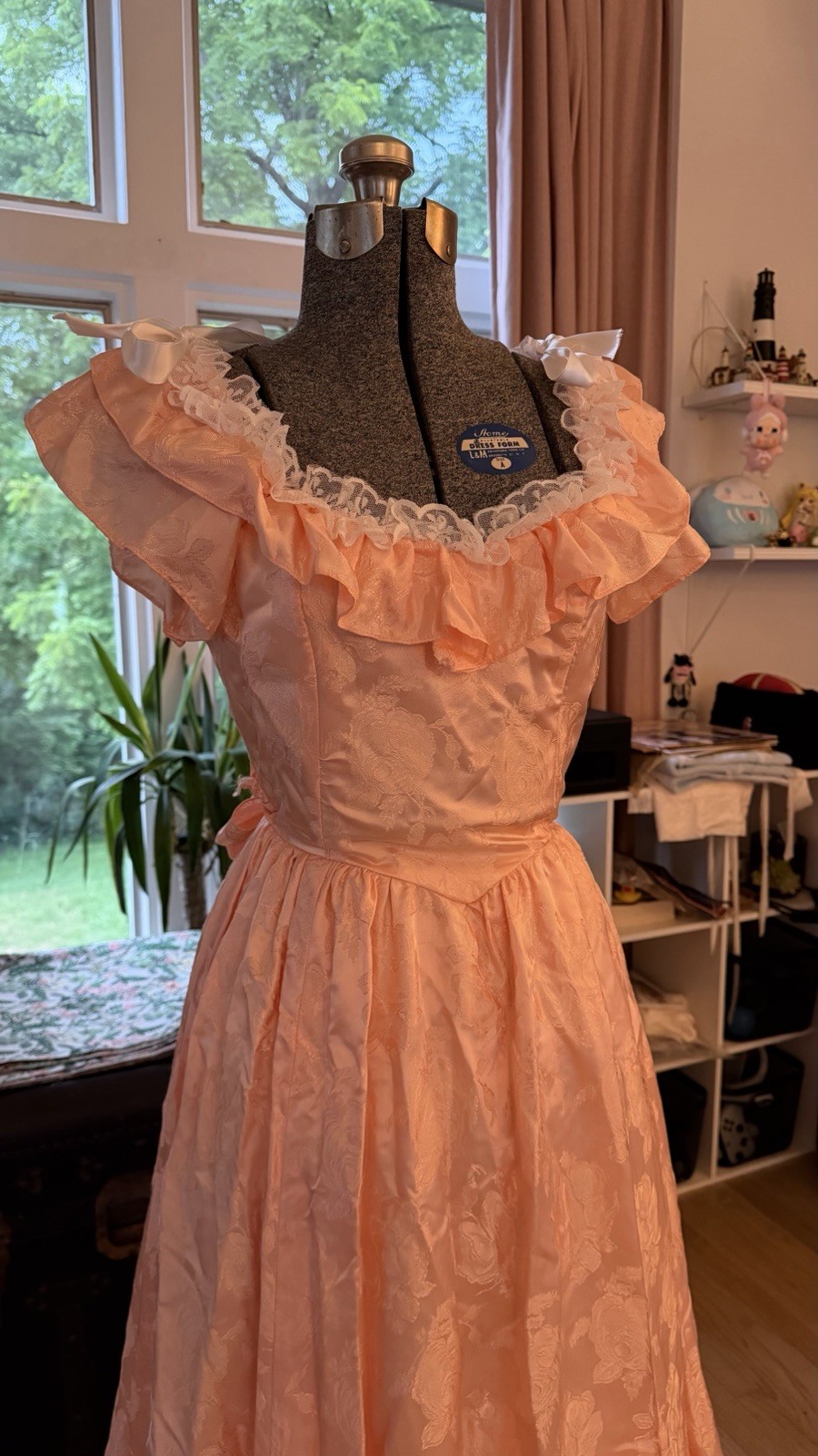 Precious Moments 1980s Peach Dress With Ruffles And Lace Size 7/8