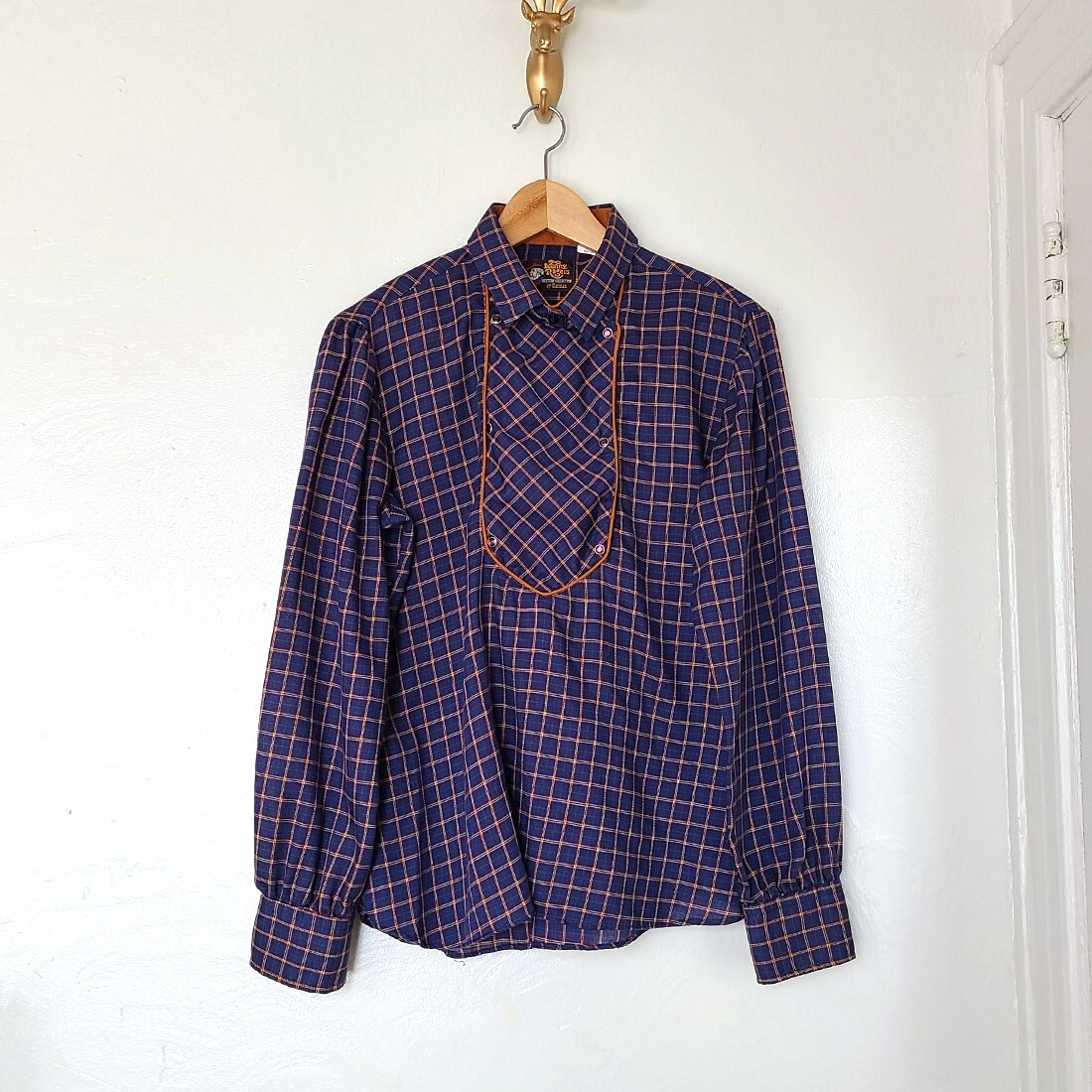 Vintage Kenny Rogers Western Collection Women Size L-XL Rodeo Plaid Blouse Shirt