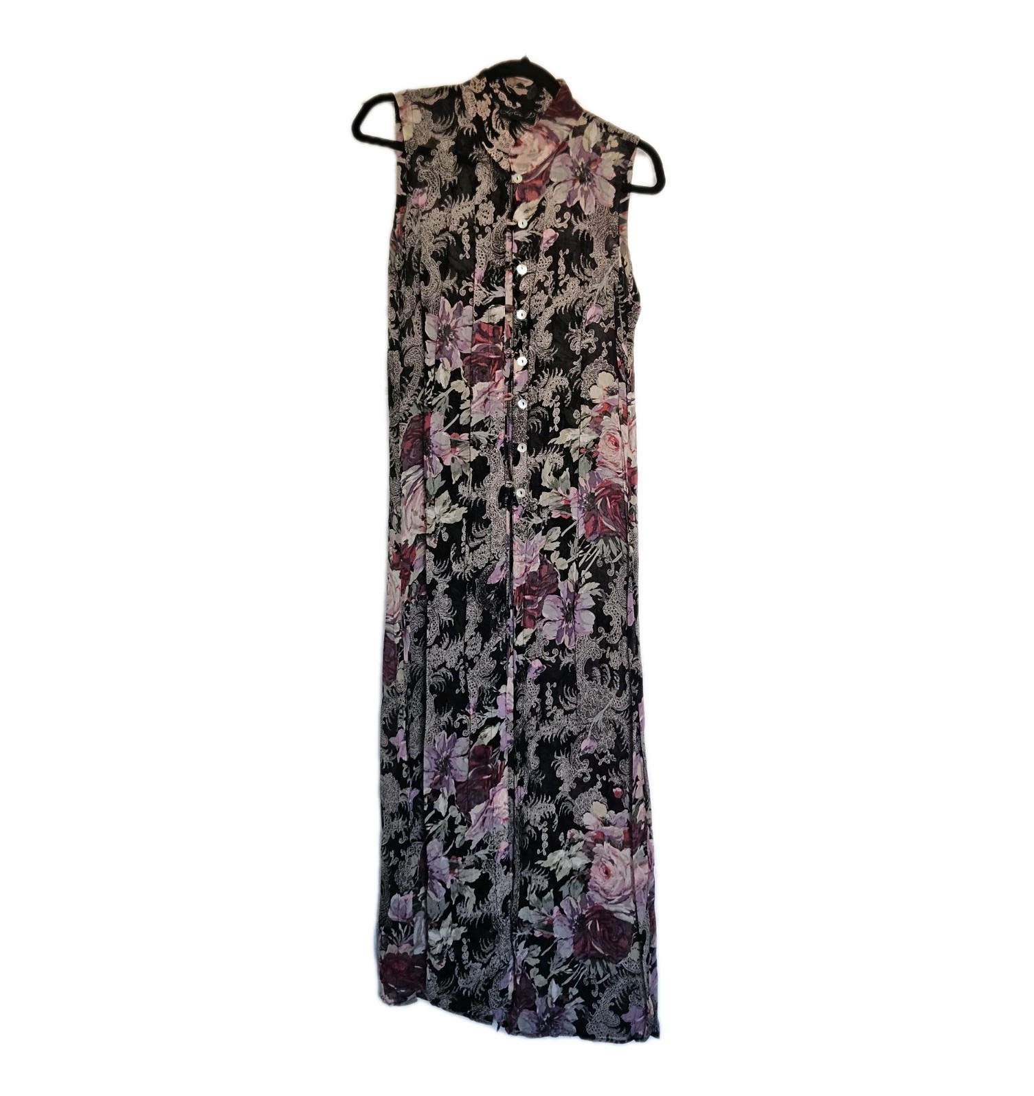 Vtg Lola P. Sheer Asian Ethnic Panel Floral Paisley Cheongsam Qipao Gown Top M