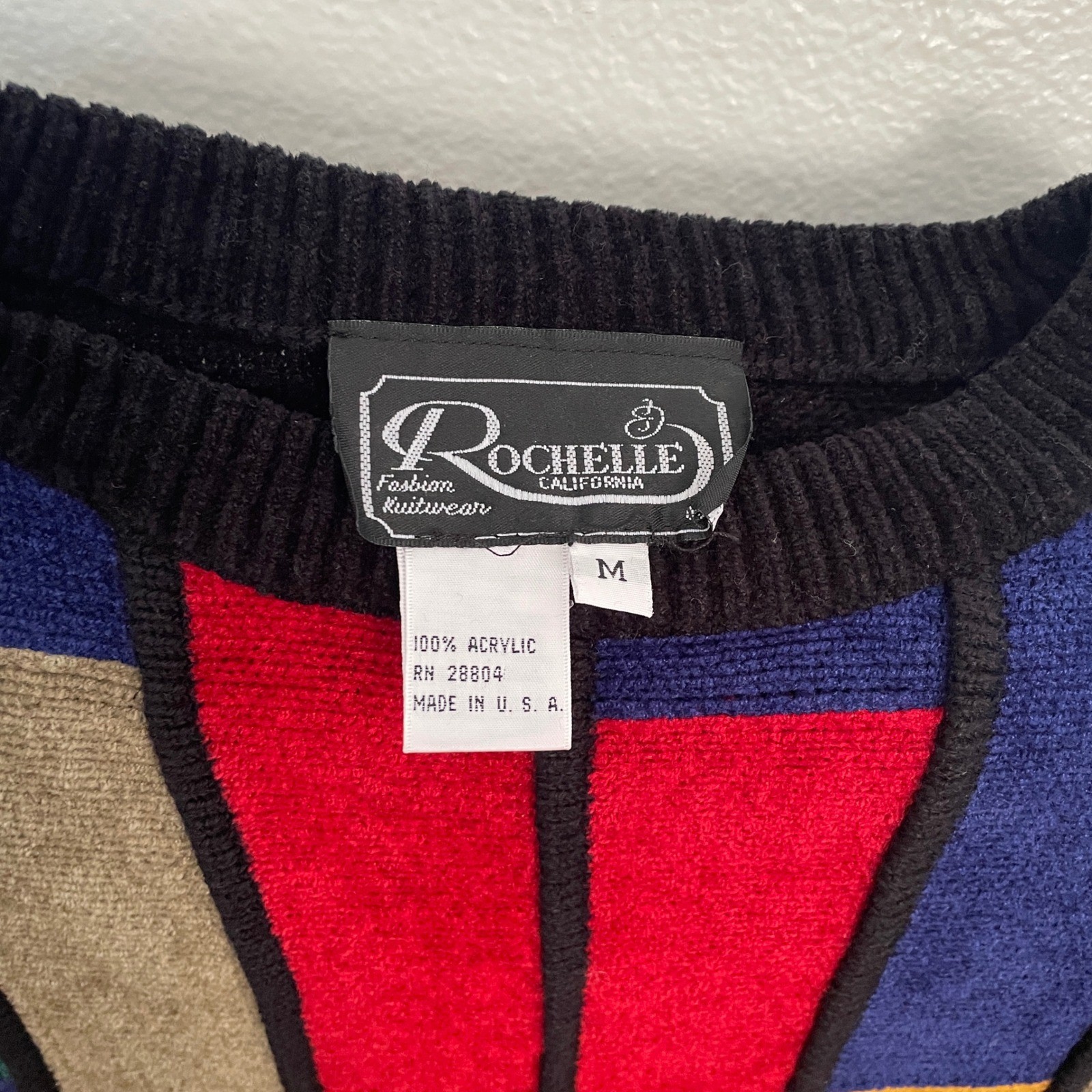 Vintage Rochelle California Colorblock Geometric Knit Sweater Medium USA