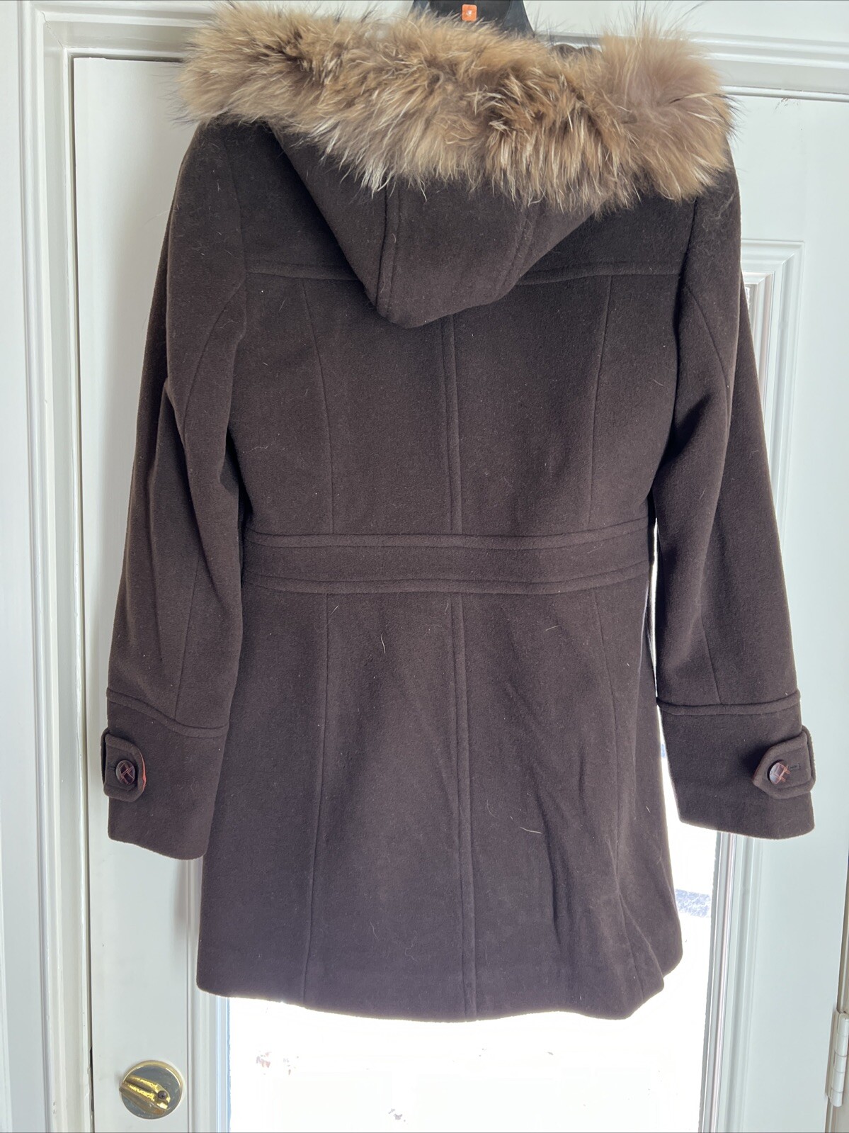 Ladies Fleet Street Brown Wool Coat Size M, Faux Trim Hood