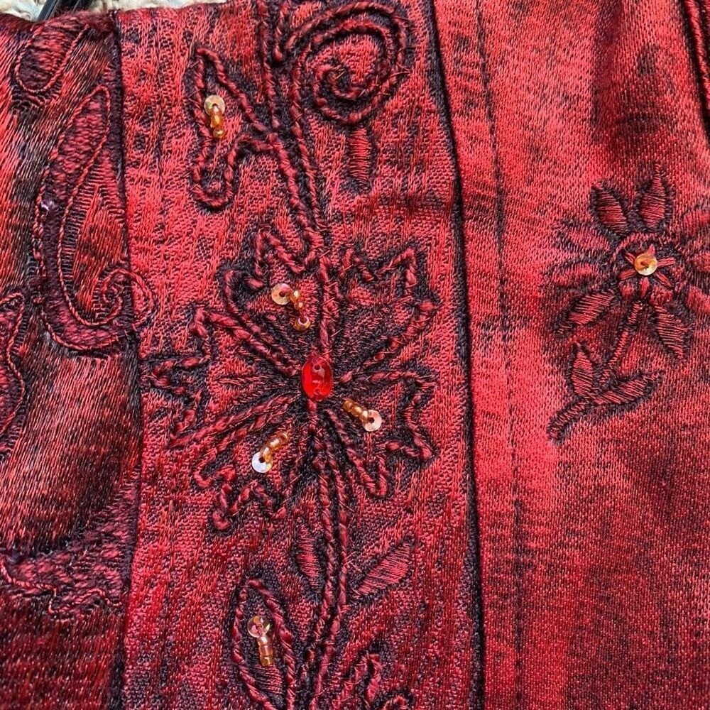 Vintage Flashback Jacket Metallic Cherry Red Floral Detail Lace Embroidery
