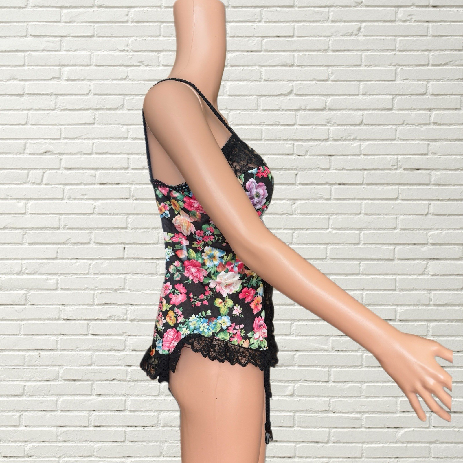 Vintage 70s Corset Top – Sheer Lace & Floral Lingerie Tank Top