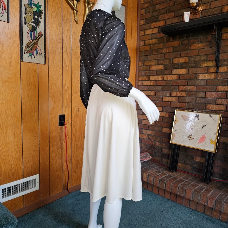 Vtg 70s Disco Hearts Print Bishop Sleeve Blouson Studio 54 Swing Dress XS/S/M