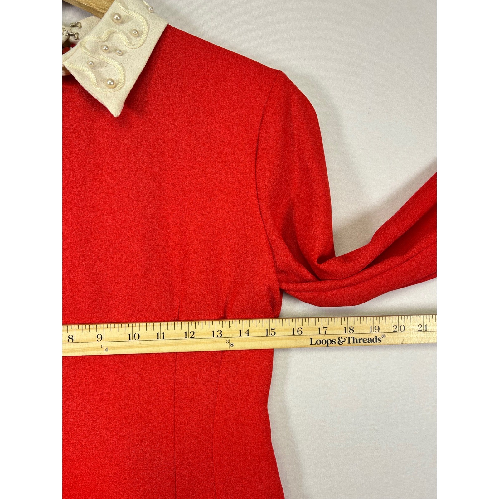 Statement Misty Lane Vintage Midi Dress Womens 4 Red Pearl Long Sleeve ormal