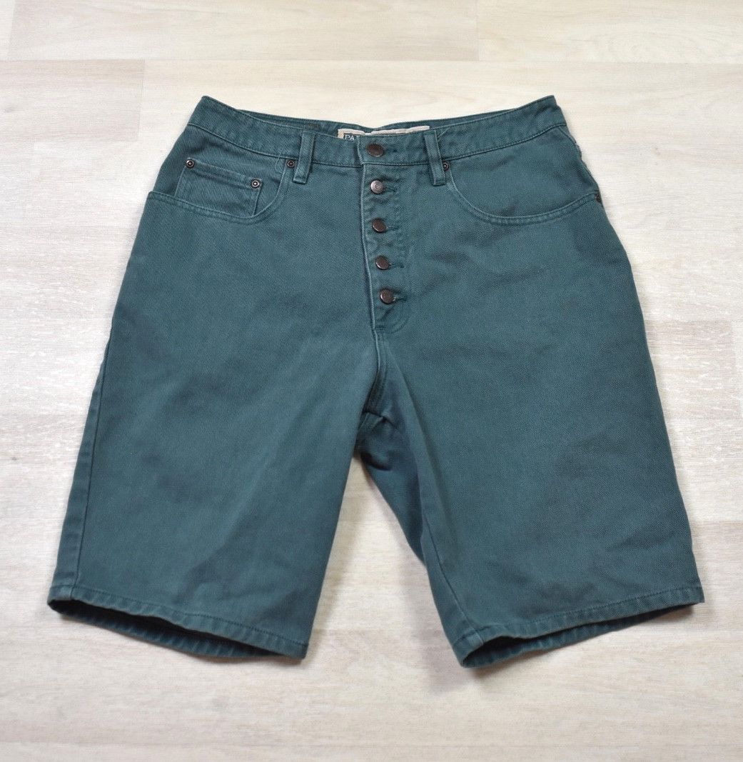 90s Paris Sport Club Bermuda Shorts High Rise Button Fly Green 30″ Waist VTG