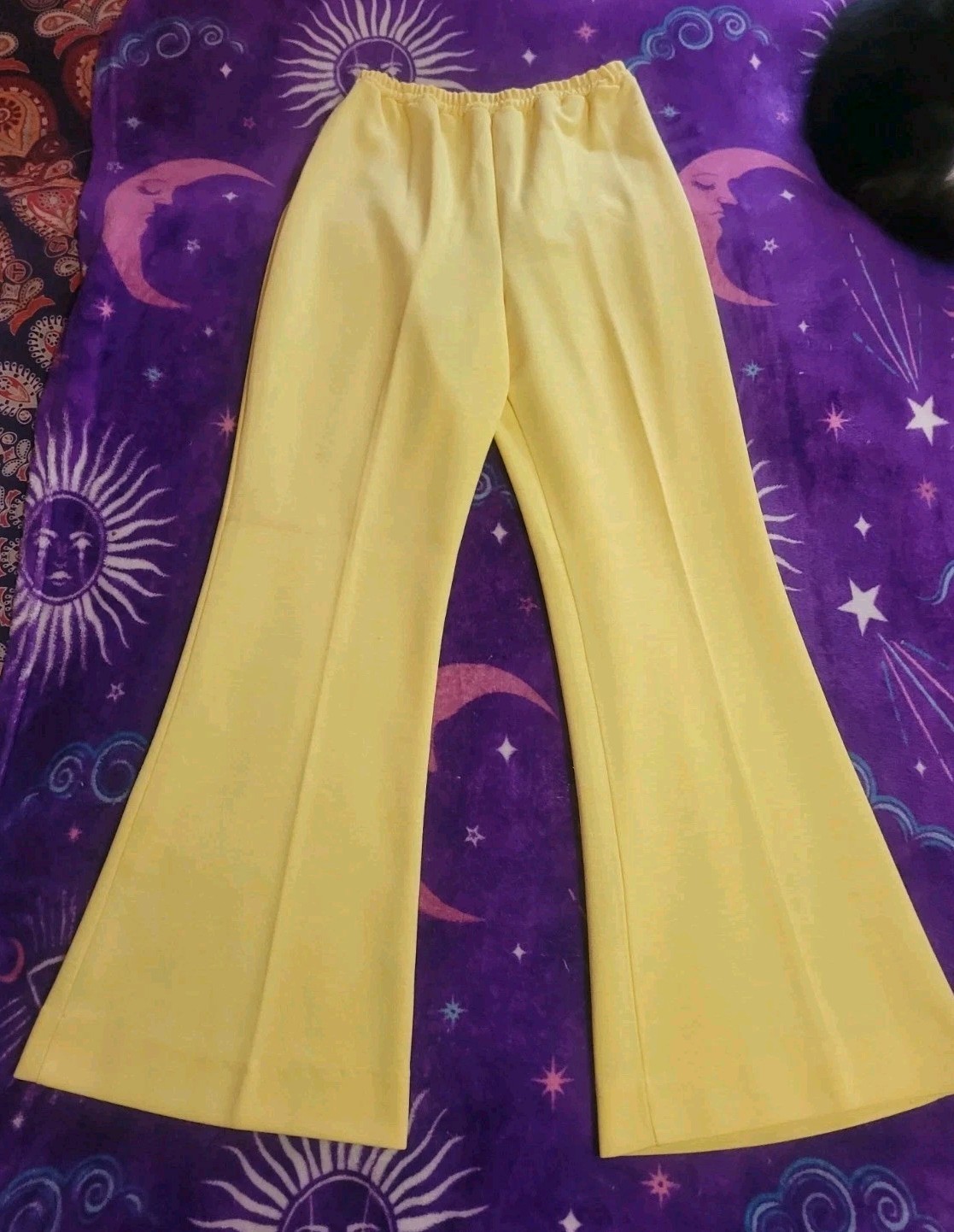 Fabulous Vintage 70s Lemon Cream Yellow Bellbottom Pants Flare Size M/L