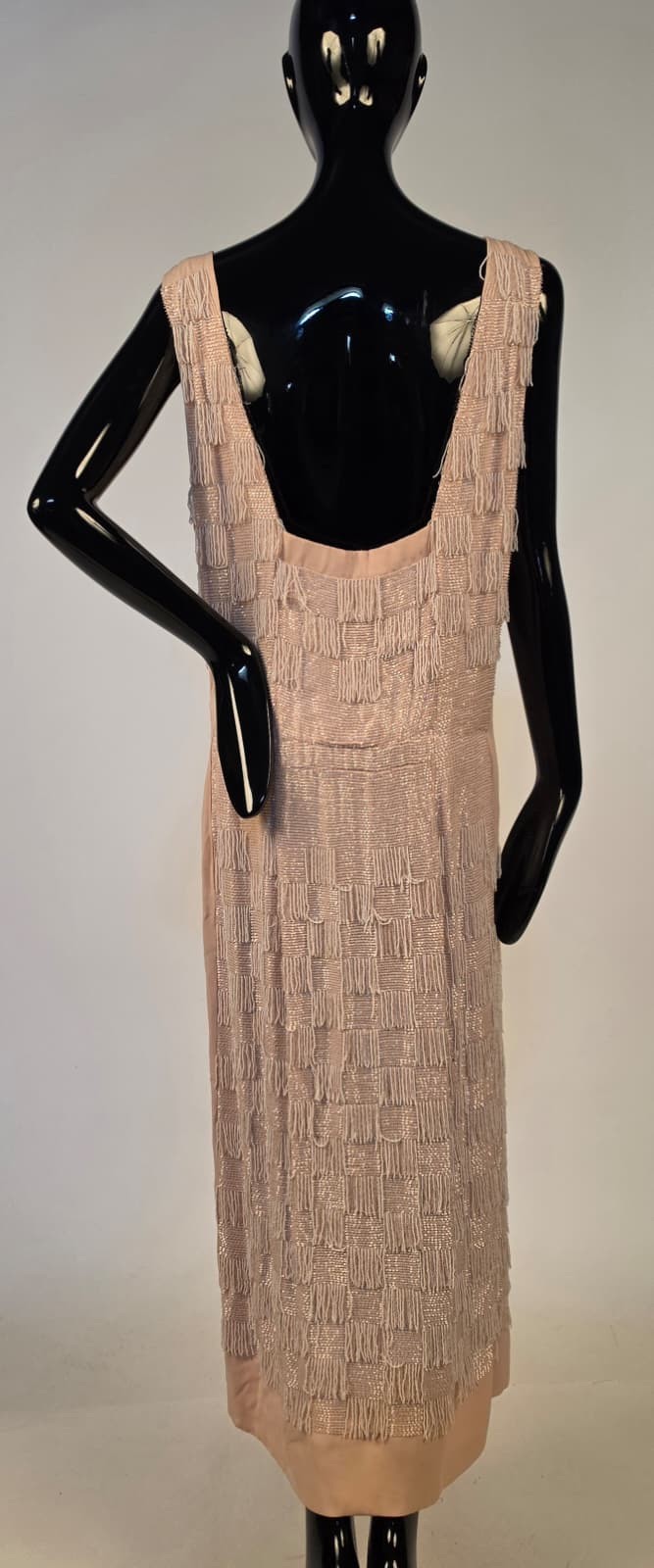 VINTAGE COUTURE UNLABELED JEAN DESSES 1956 CHECK PATTERN BEADED SILK DRESS