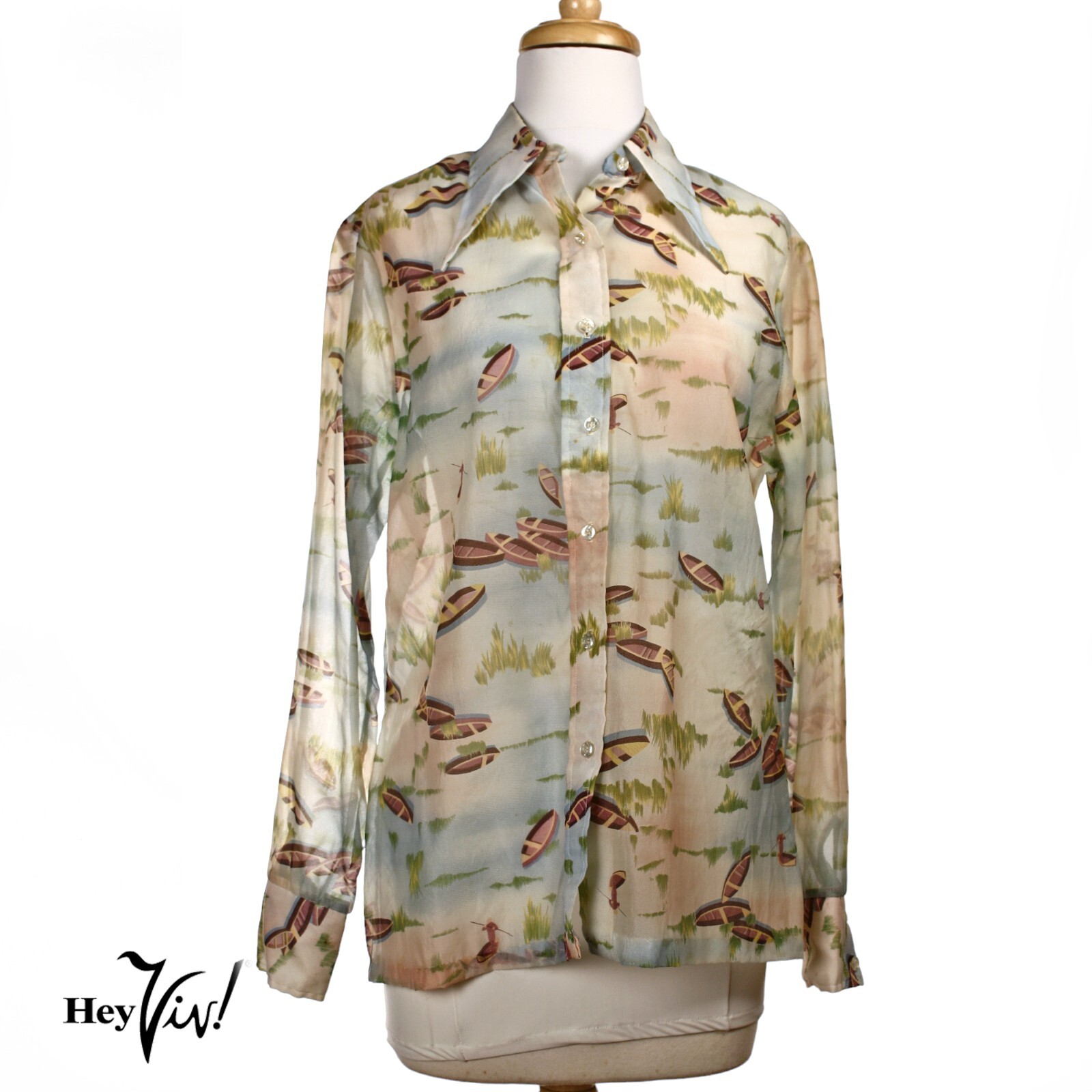 Vintage 70s ShirtStop Button Up Blouse Semi Sheer Pointy Collar 15/16 – Hey Viv