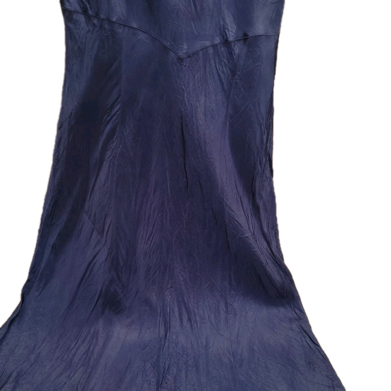 VTG 1940’s Blue Satin Taffeta Pinup Lingerie Full Slip Bias Dress Gown Capri 34
