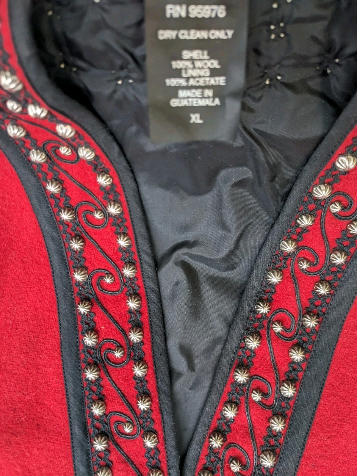 Vintage Silver River Red Black Wool Vest Gold Studded Women’s Size XL