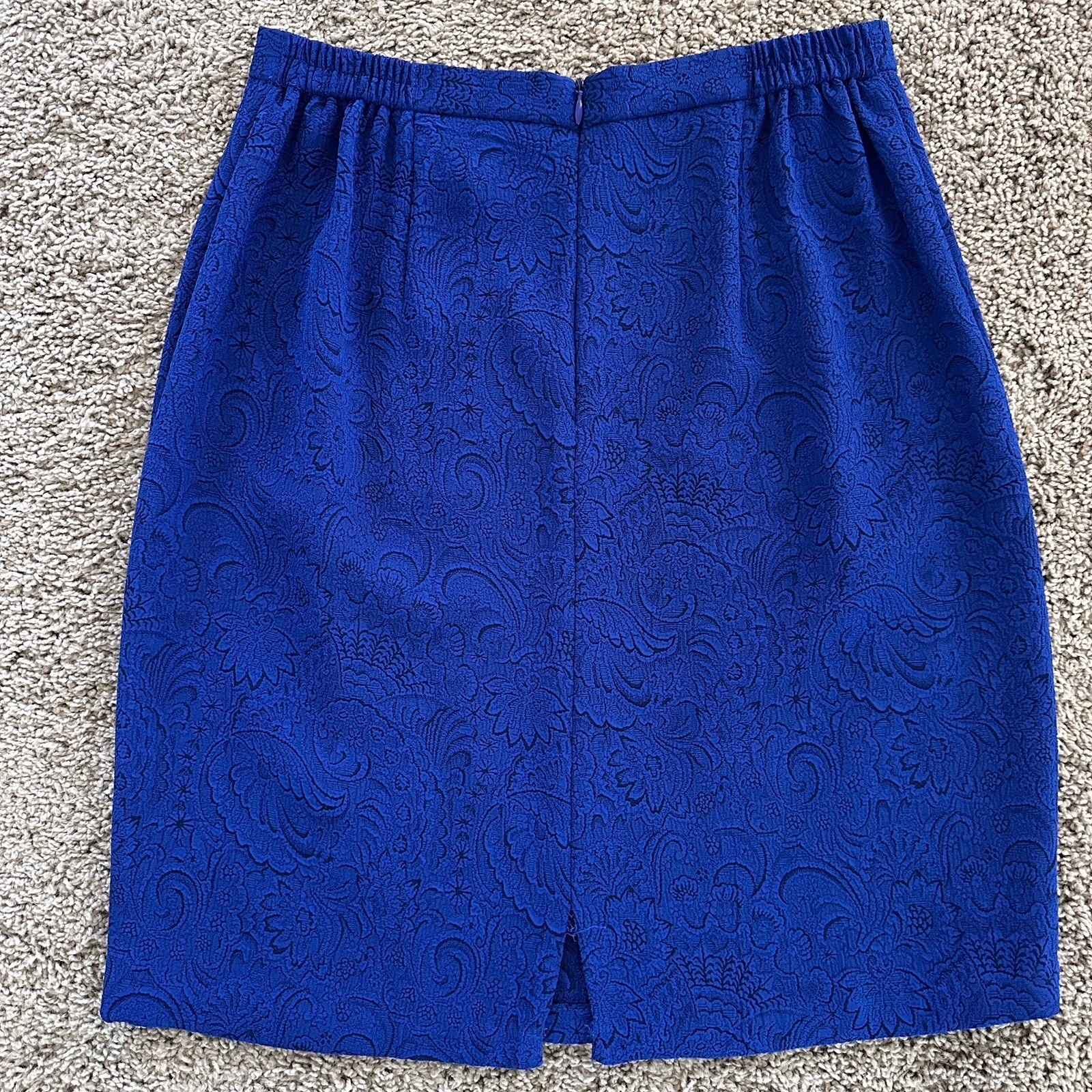 VTG Miss Dorby 2Pc Skirt Suit Set 6P Royal Blue Floral Jacquard Ruffle Coquett