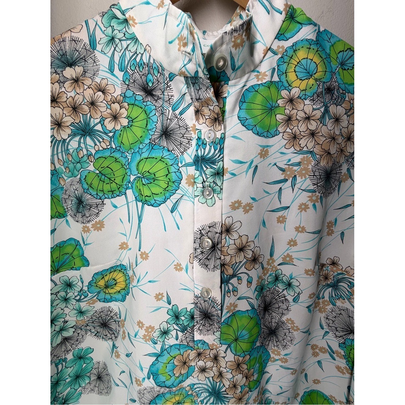 Vintage 70s Alex Colman Floral Mod Tunic Blouse Psychedelic Button Front Top