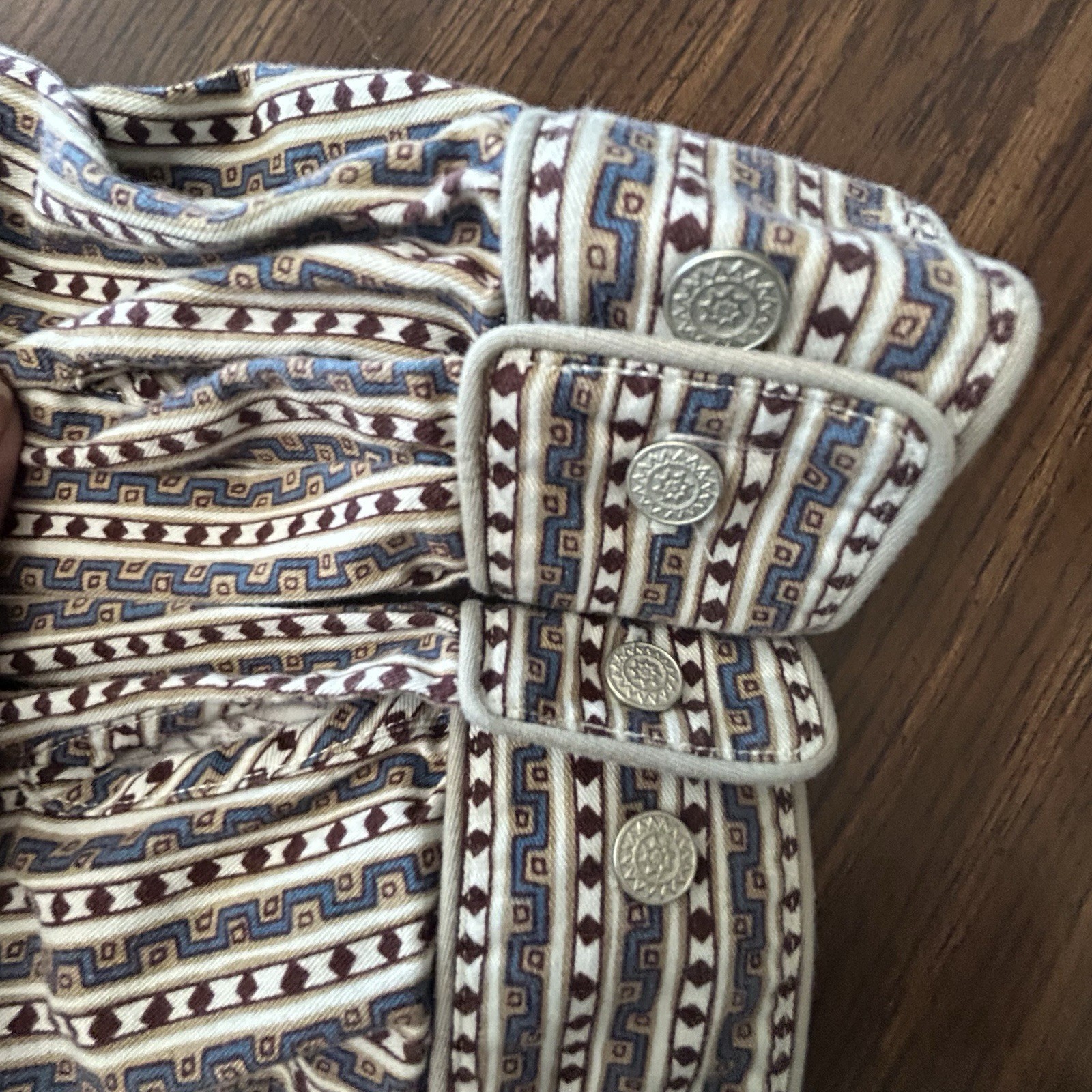 Vintage 80s Wrangler Western Women’s Aztec Striped Denim Bib Shirt Small