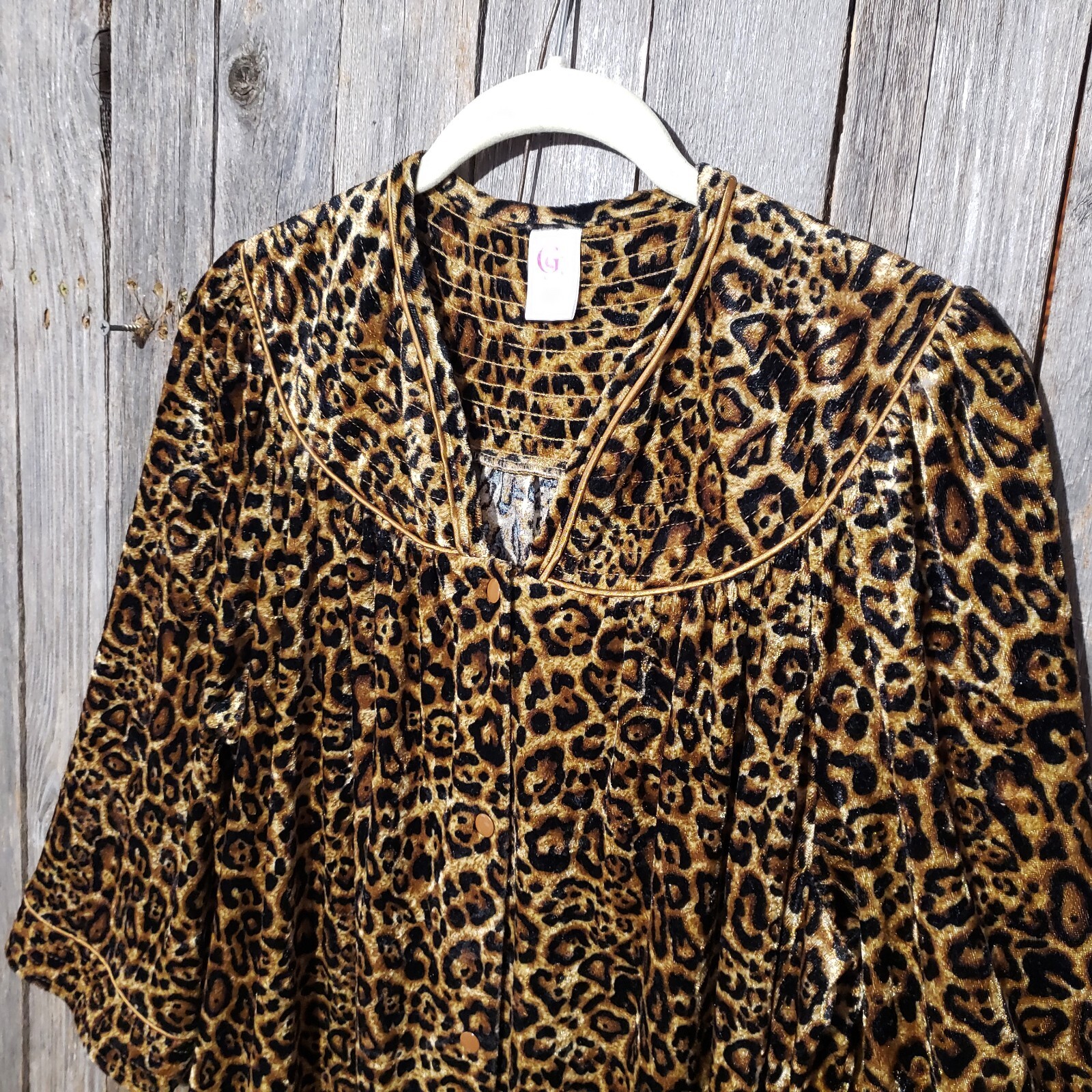 CS Vintage M Robe Cheetah Snap Brown Black Animal Print Pockets Glam Classic Mod