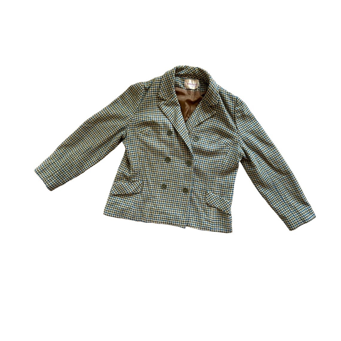 Vintage ’70s Century of Boston Houndstooth Tweed Wool Skirt Suit 30″ Waist